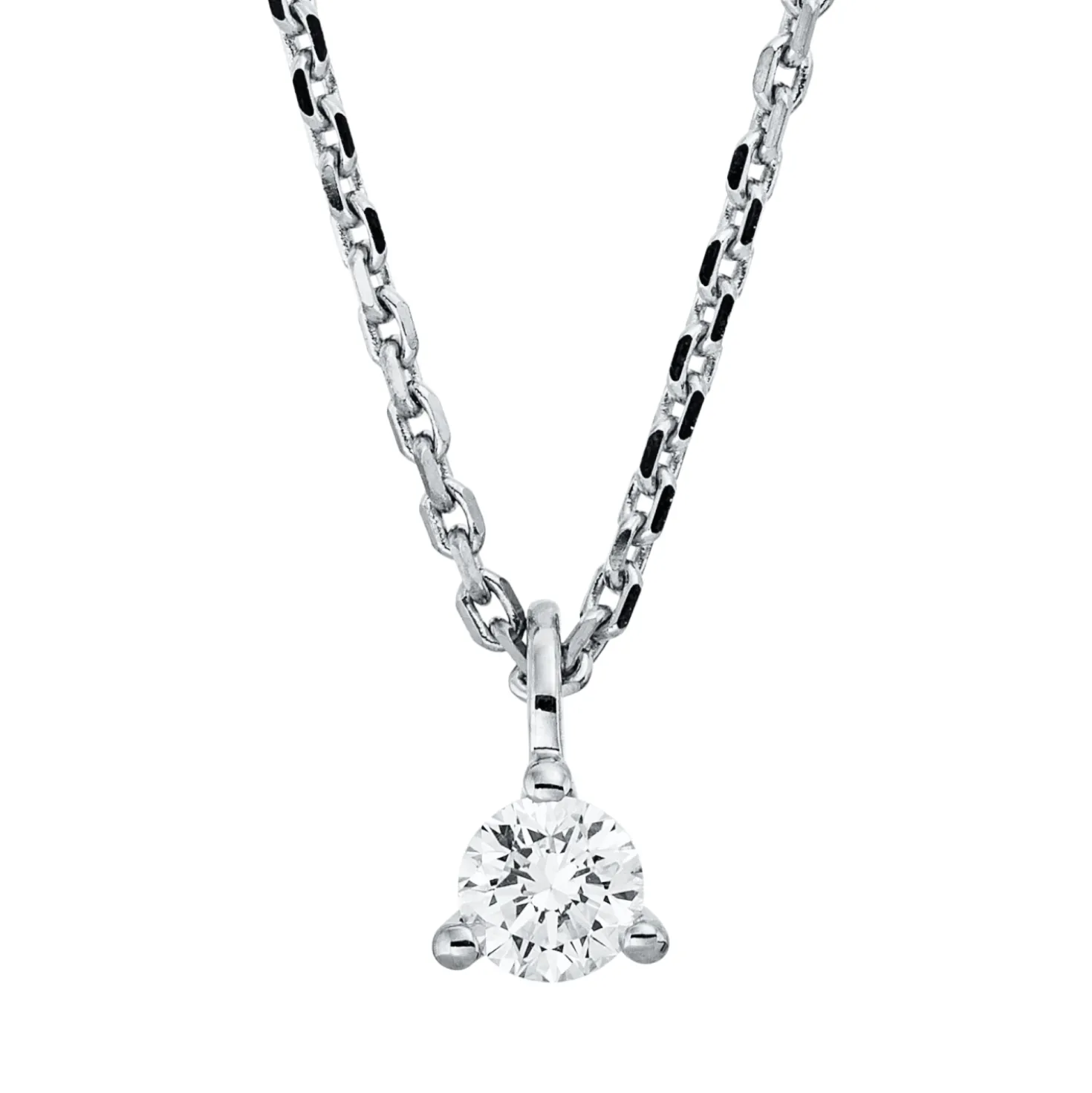 Solitaire Collier aus 750 Gold Weißgold Brillant 0,15ct TW-SI L:45cm 3er-Krappe