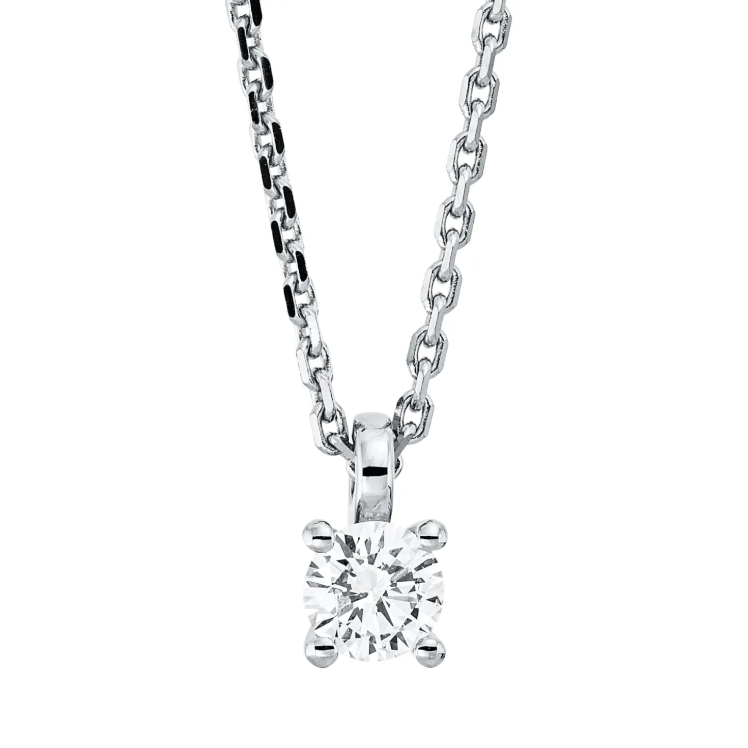 Solitaire Collier aus 750 Gold Weißgold Brillant 0,25ct TW-SI L:45cm 4er-Krappe