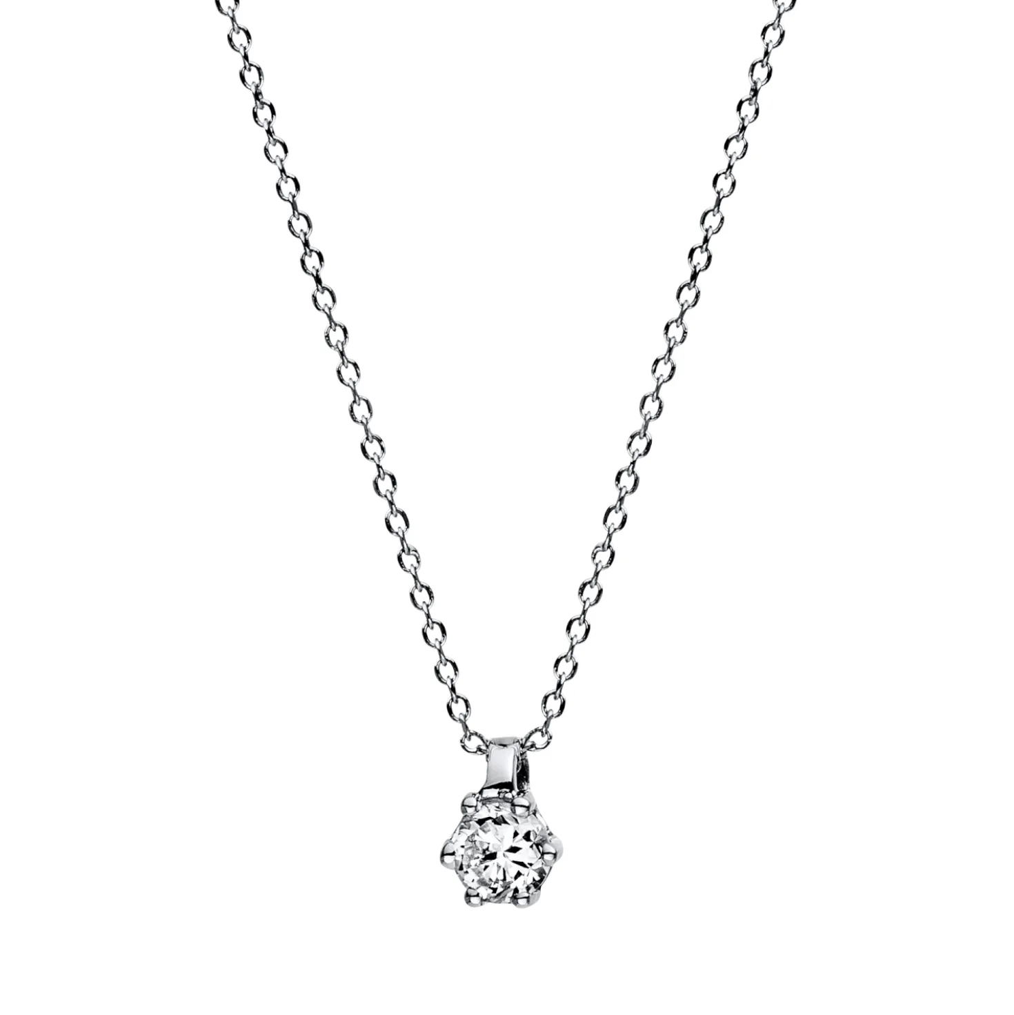 Solitaire Collier aus 750 Gold Weißgold Brillant 0,1ct TW-SI L:42cm 6er-Krappe