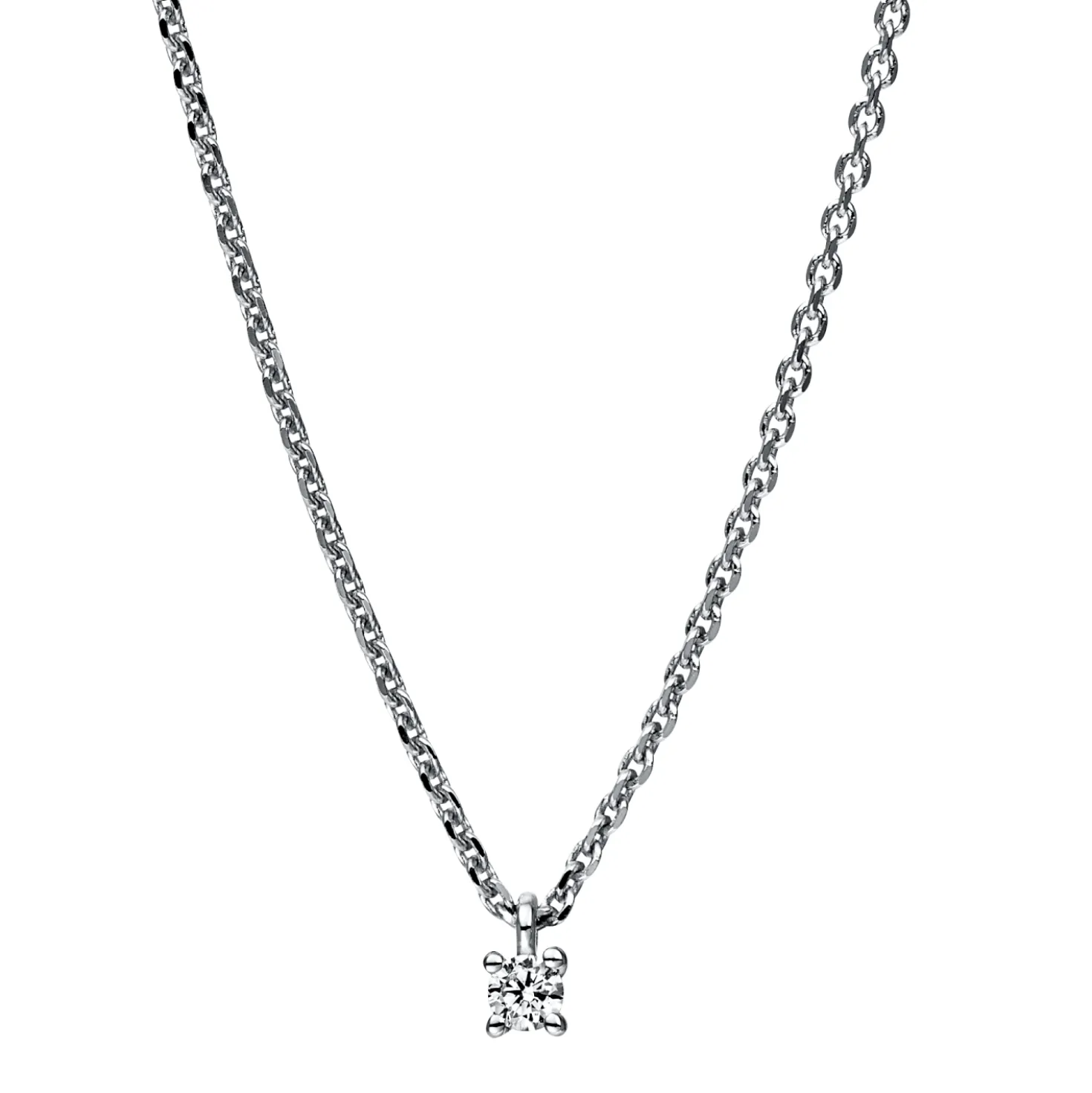 Solitaire Collier aus 750 Gold Weißgold Brillant 0,05ct TW-SI L:42cm 4er-Krappe