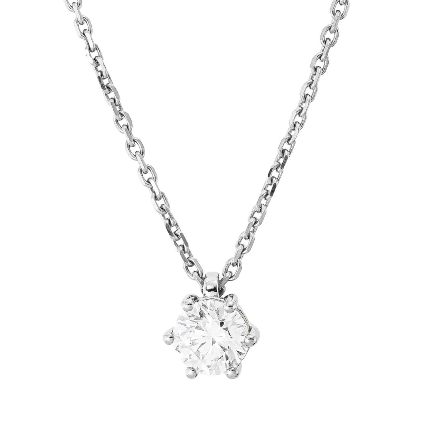 Solitaire Collier aus 750 Gold Weißgold Brillant 0,71ct TW-SI L:45cm 6er-Krappe