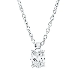 Solitaire Collier aus 750 Weißgold Diamant Oval-Schliff 0,2ct TW-SI L:45cm