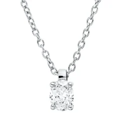 Solitaire Collier aus 750 Weißgold Diamant Oval-Schliff 0,17ct TW-SI L:45cm