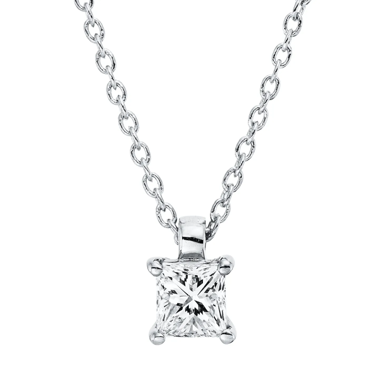 Solitaire Collier aus 750 Weißgold Diamant Prinzess-Schliff 0,25ct TW-SI L:45cm