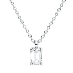 Solitaire Collier aus 750 Weißgold Diamant Smaragd-Schliff 0,3ct F-VSI L:45cm