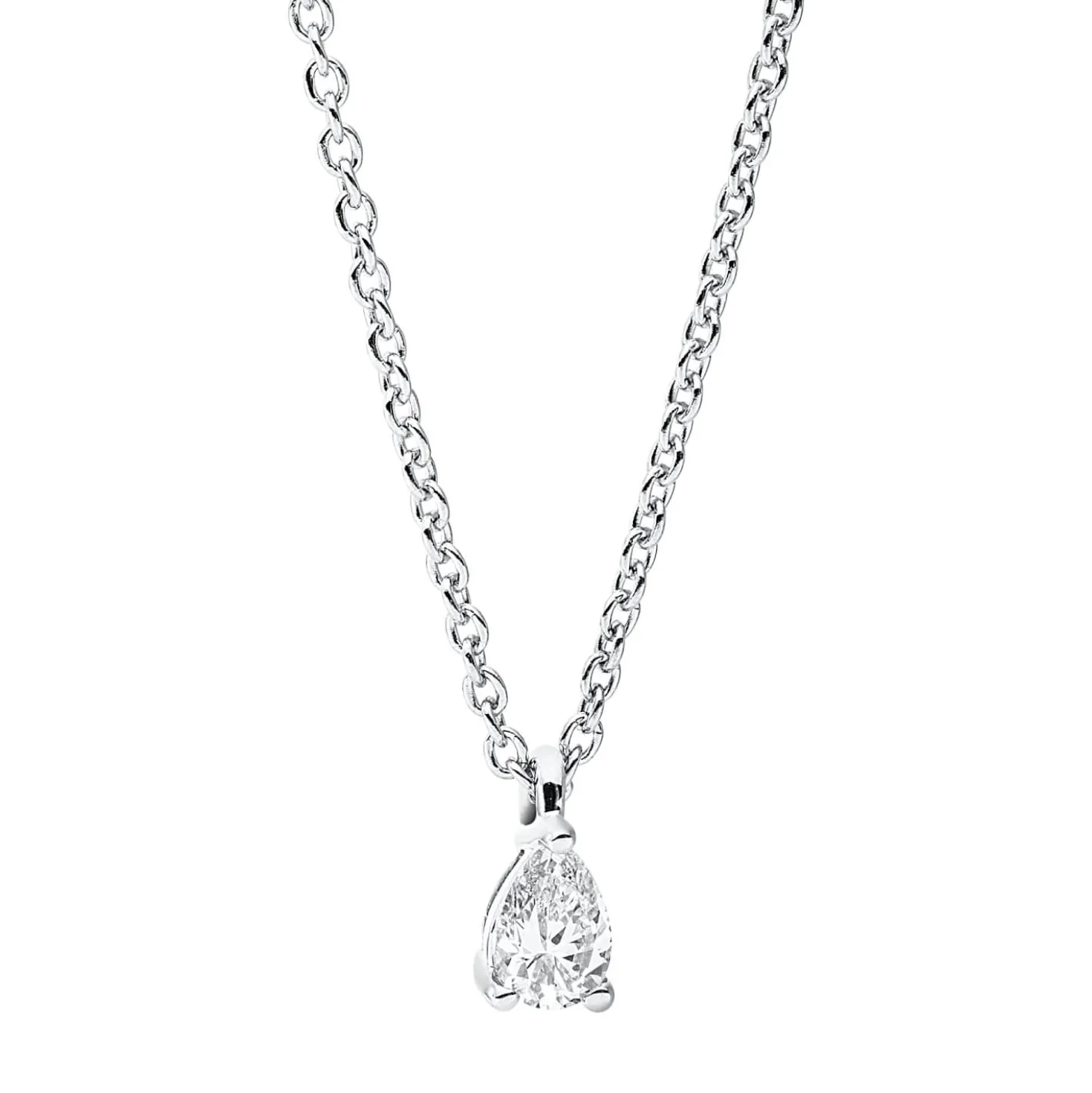 Solitaire Collier aus 750 Weißgold Diamant Tropfen-Schliff 0,1ct TW-SI L:45cm