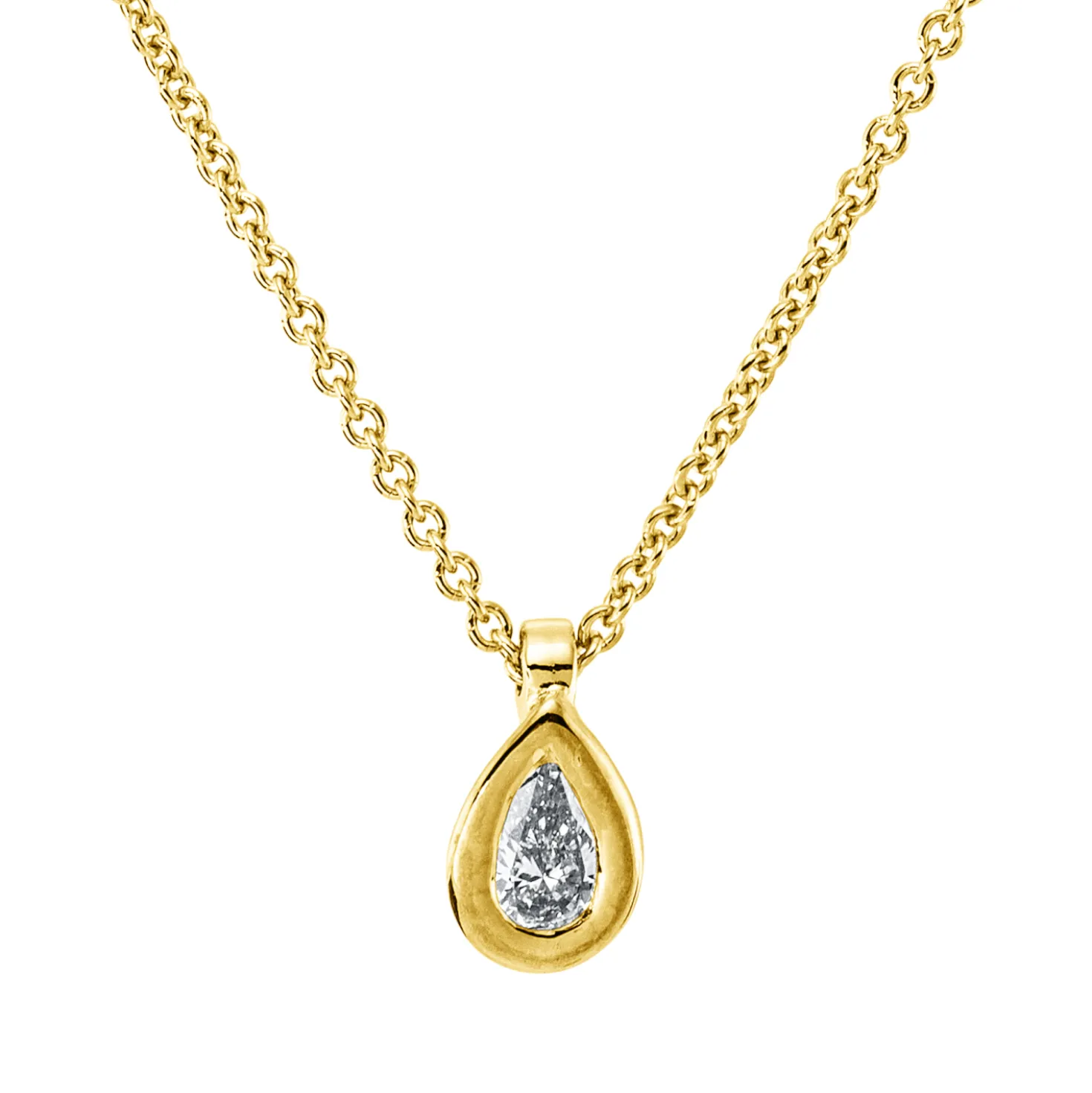 Solitaire Collier Tropfen 750 Gelbgold Diamant Tropfen-Schliff 0,1ct TW-SI L:45cm