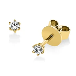 Solitaire Ohrstecker aus 585 Gelbgold 2 Brillanten 0,1ct TW-SI B:2,3mm 6er-Krappe