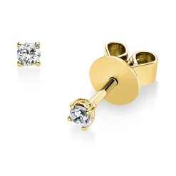 Solitaire Ohrstecker aus 750 Gelbgold 2 Brillanten 0,1ct TW-SI Ø2,3mm 4er-Krappe