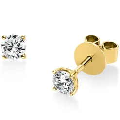 Solitaire Ohrstecker aus 585 Gelbgold 2 Brillanten 0,4ct TW-SI Ø3,5mm 4er-Krappe