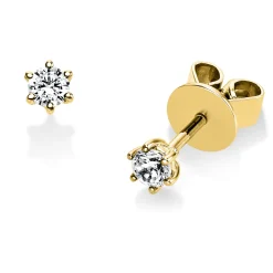 Solitaire Ohrstecker aus 585 Gelbgold 2 Brillanten 0,2ct TW-SI Ø3,5mm 6er-Krappe