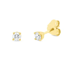 Solitaire Ohrstecker aus 750 Gelbgold 2 Brillanten 0,2ct TW-SI 3,1x3,1mm 4er-Krappe