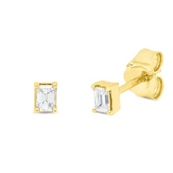 Solitaire Ohrstecker aus 750 Gelbgold 2 Diamanten Smaragd-Schliff 0,16ct TW-SI