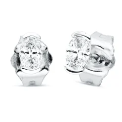Solitaire Ohrstecker aus 750 Weißgold 2 Diamanten Oval-Schliff 0,21ct TW-SI