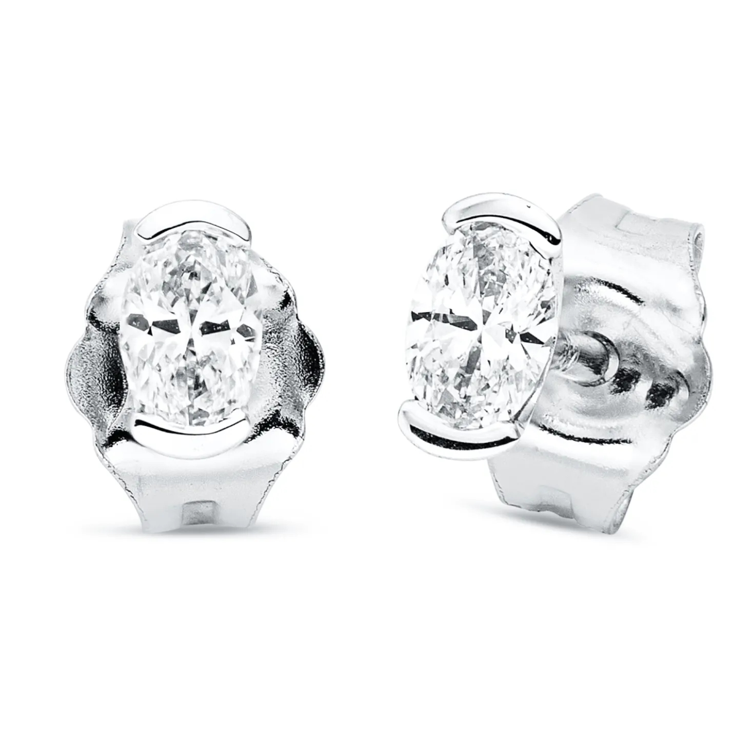 Solitaire Ohrstecker aus 750 Weißgold 2 Diamanten Oval-Schliff 0,21ct TW-SI