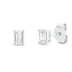 Solitaire Ohrstecker aus 750 Weißgold 2 Diamanten Smaragd-Schliff 0,62ct F-VVSI