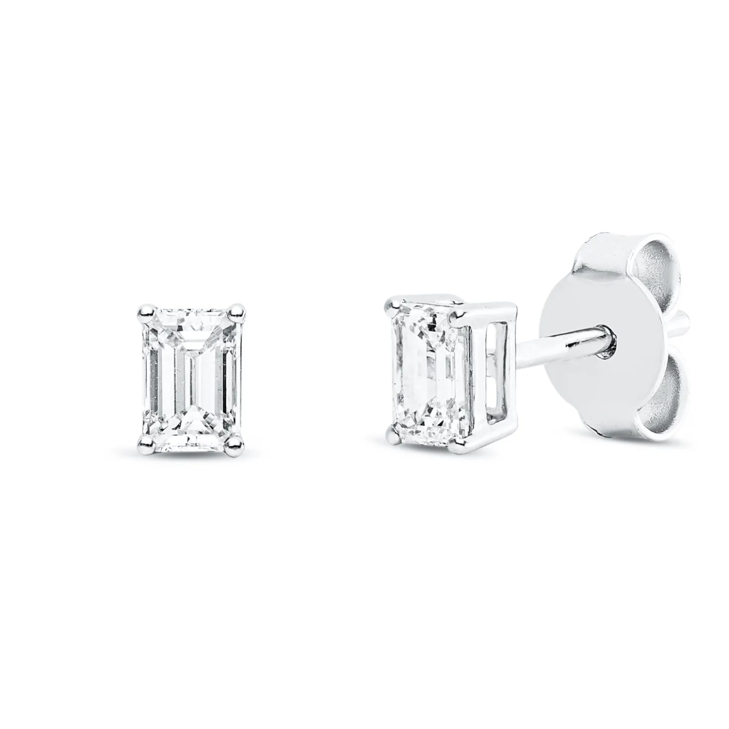 Solitaire Ohrstecker aus 750 Weißgold 2 Diamanten Smaragd-Schliff 0,62ct F-VVSI