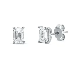 Solitaire Ohrstecker aus 750 Weißgold 2 Diamanten Smaragd-Schliff 2ct TW-VSI