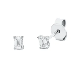 Solitaire Ohrstecker aus 750 Weißgold 2 Diamanten Smaragd-Schliff 0,31ct TW-SI