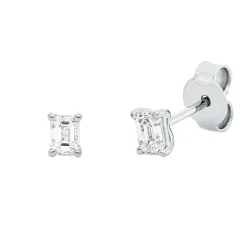 Solitaire Ohrstecker aus 750 Weißgold 2 Diamanten Smaragd-Schliff 0,48ct TW-SI