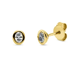 Solitaire Ohrstecker 750 Gelbgold 2 Diamanten Oval-Schliff 0,23ct TW-SI 5,2x4,4mm