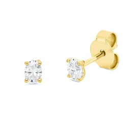 Solitaire Ohrstecker 750 Gelbgold 2 Diamanten Oval-Schliff 0,32ct TW-SI 3,8x2,7mm