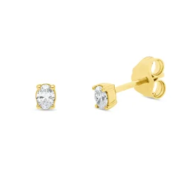 Solitaire Ohrstecker 750 Gelbgold 2 Diamanten Oval-Schliff 0,16ct TW-SI 3,5x2,8mm