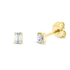Solitaire Ohrstecker 750 Gelbgold 2 Diamanten Smaragd-Schliff 0,24ct TW-SI 3,7x3mm