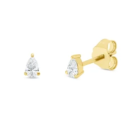 Solitaire Ohrstecker 750 Gelbgold 2 Diamanten Tropfen-Schliff 0,16ct TW-SI 4,4x3mm