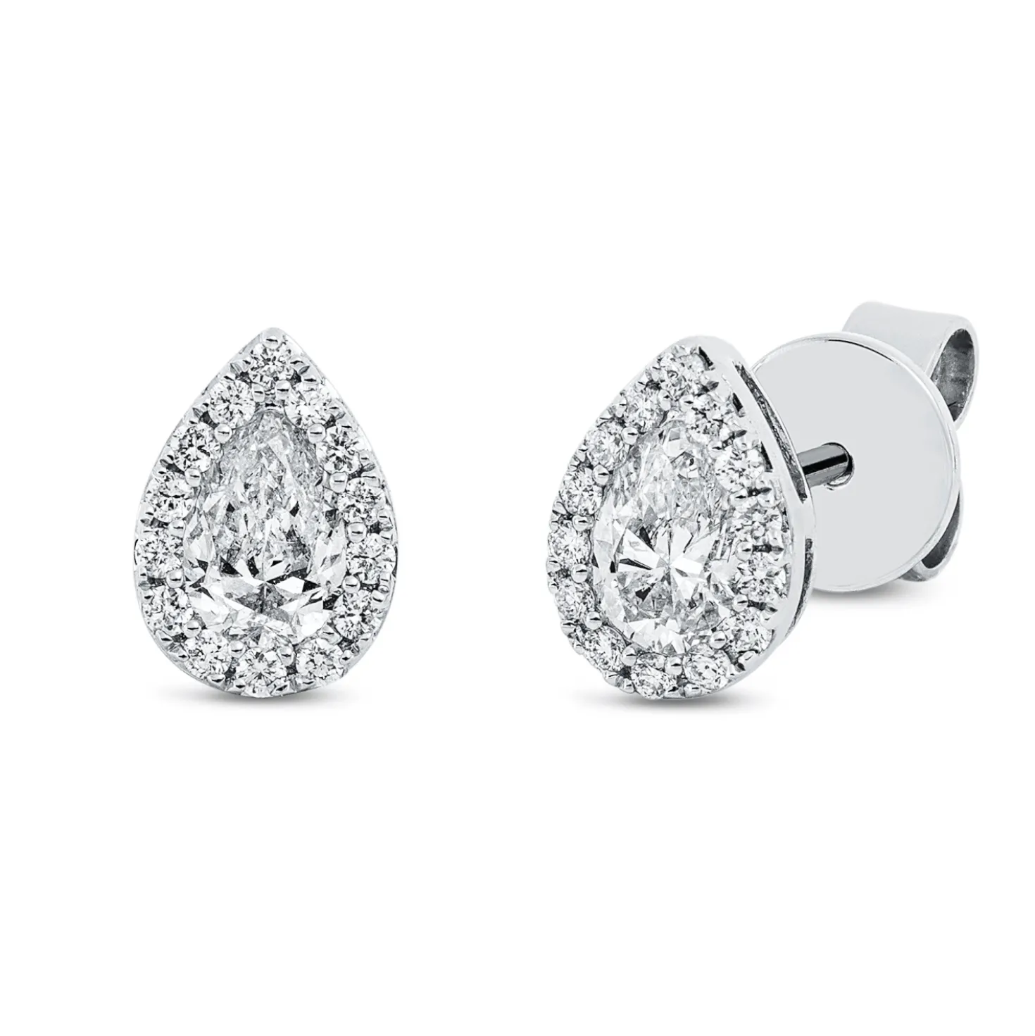 Solitaire Ohrstecker Tropfen aus 750 Gold Weißgold 30 Diamanten 0,61ct