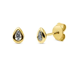 Solitaire Ohrstecker Tropfen 750 Gelbgold 2 Diamanten Tropfen-Schliff 0,2ct TW-SI