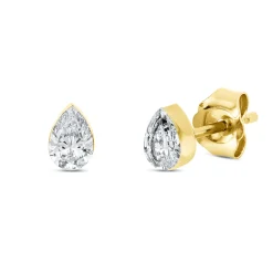 Solitaire Ohrstecker Tropfen 750 Gelbgold 2 Diamanten Tropfen-Schliff 0,48ct TW-SI
