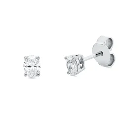 Solitaire Ohrstecker 750 Weißgold 2 Diamanten Oval-Schliff 0,38ct TW-SI 4,2x3mm