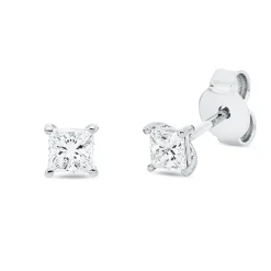 Solitaire Ohrstecker 750 Weißgold 2 Diamanten Prinzess-Schliff 0,47ct TW-SI 4x4mm