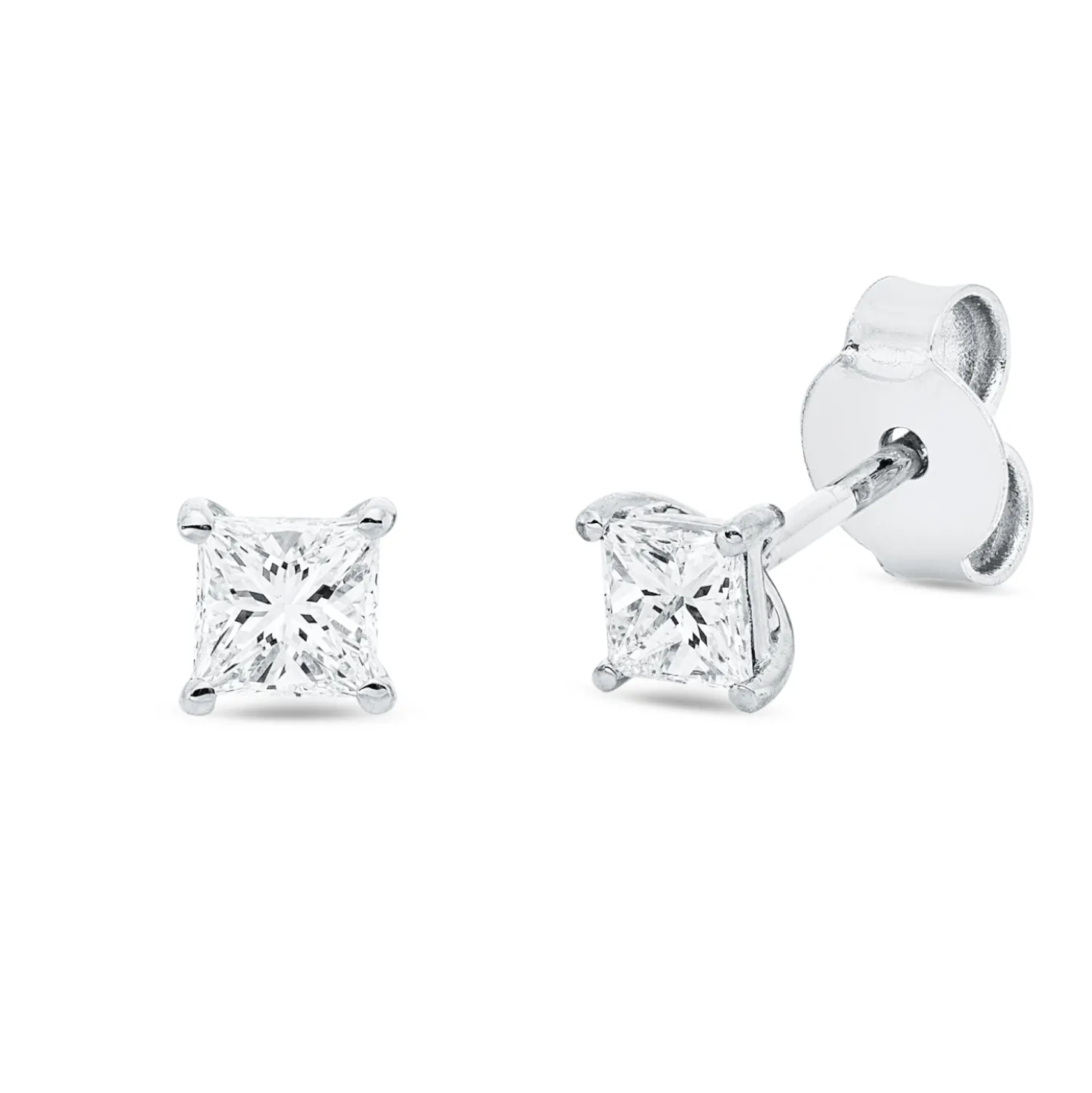 Solitaire Ohrstecker 750 Weißgold 2 Diamanten Prinzess-Schliff 0,47ct TW-SI 4x4mm