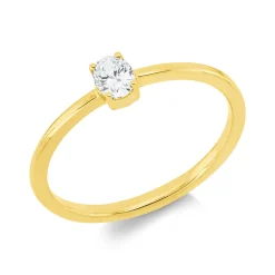 Solitaire Ring aus 750 Gelbgold Diamant Oval-Schliff 0,2ct TW-SI B:4,5mm 4er-Krappe