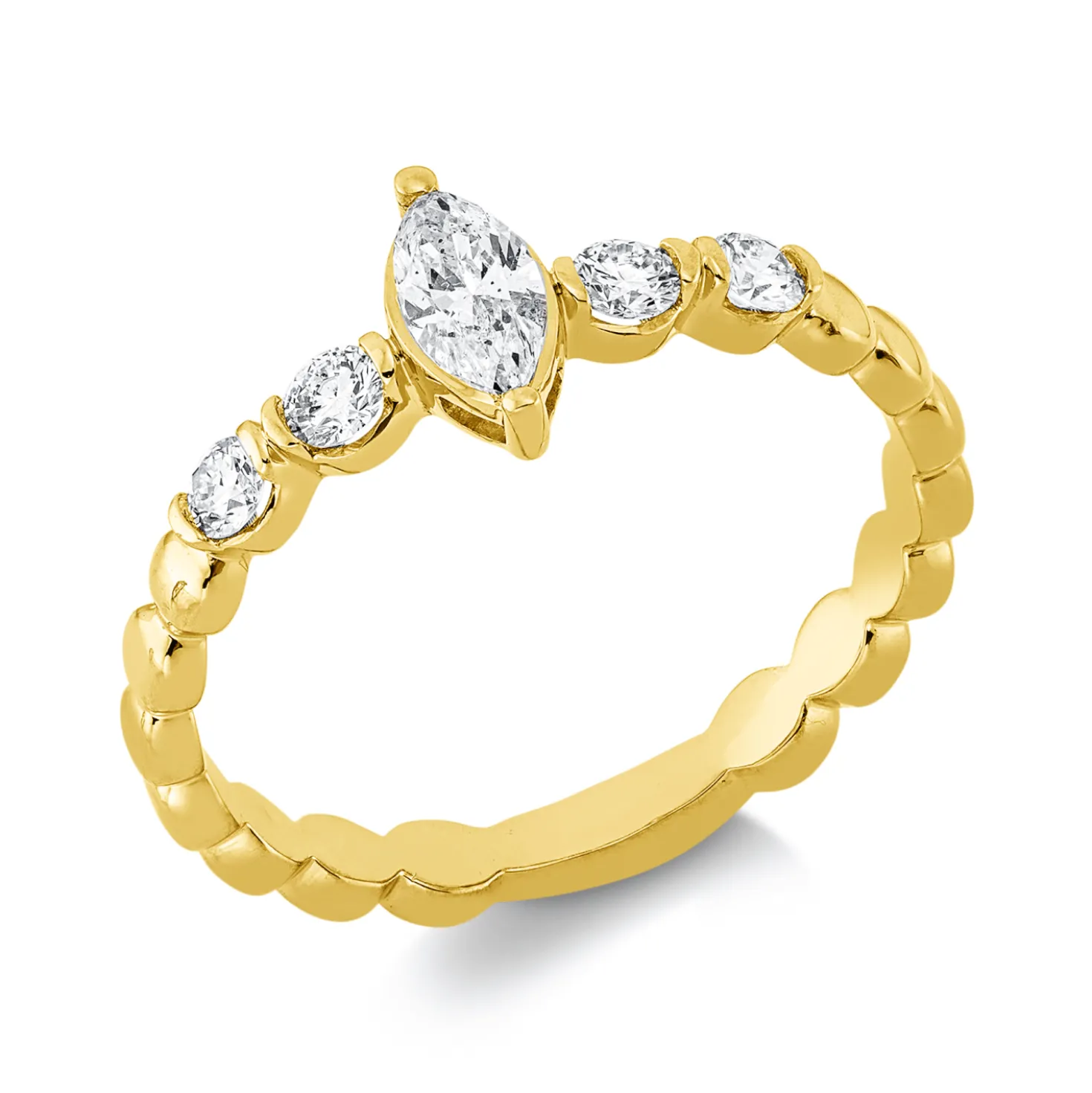Solitaire Ring aus 750 Gold Gelbgold 5 Diamanten 0,47ct TW-SI B:7,5mm