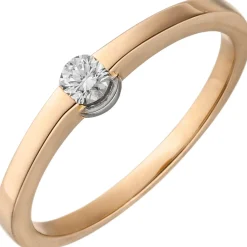 Solitaire Ring aus 585 Gold Rotgold mit Diamant Brillant 0,15ct W/si Damen