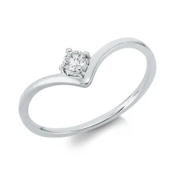 Solitaire Ring aus 750 Gold Weißgold Brillant 0,11ct TW-SI B:5,5mm 4er-Krappe