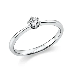 Solitaire Ring aus 750 Gold Weißgold Brillant 0,2ct TW-SI B:2,1mm 6er-Krappe
