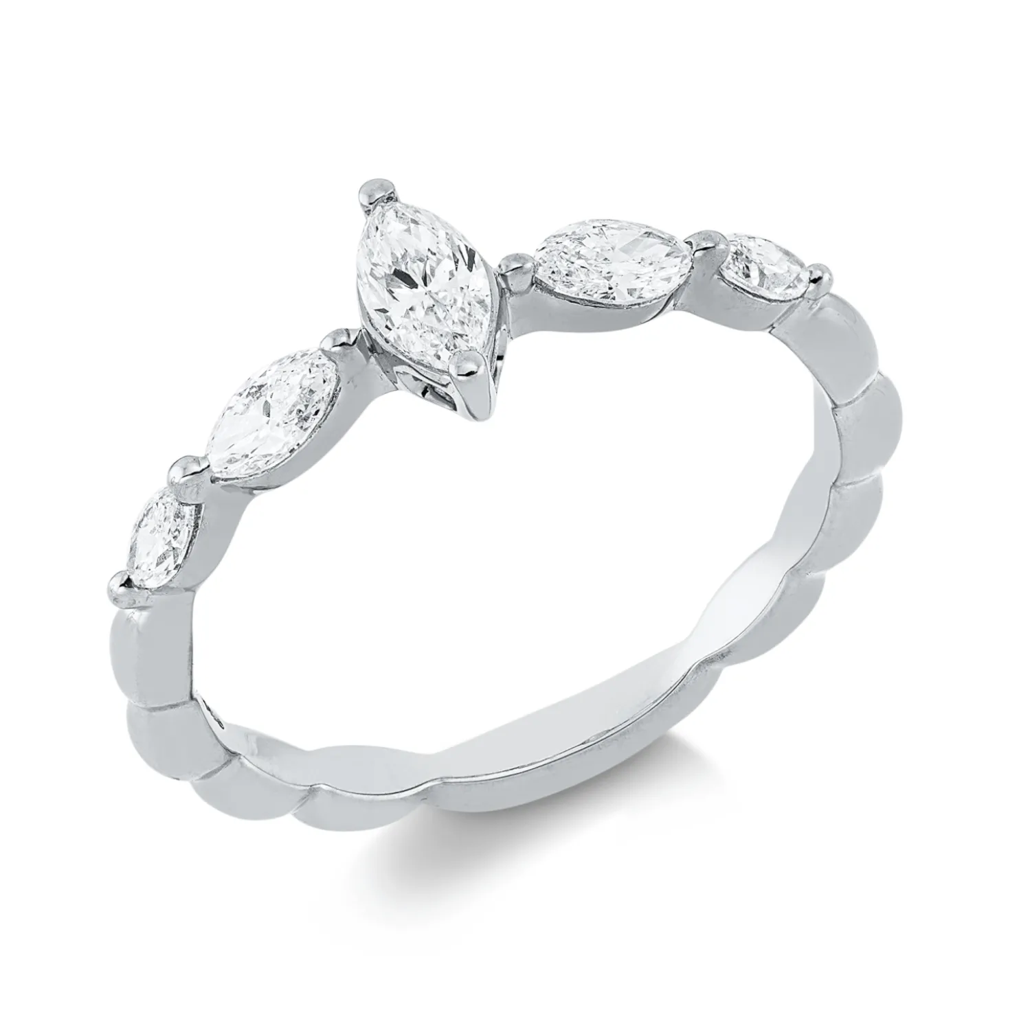 Solitaire Ring aus 750 Gold Weißgold 5 Diamanten 0,51ct TW-SI B:7,3mm