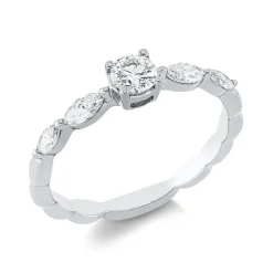 Solitaire Ring aus 750 Gold Weißgold 5 Diamanten 0,55ct TW-SI B:4,1mm