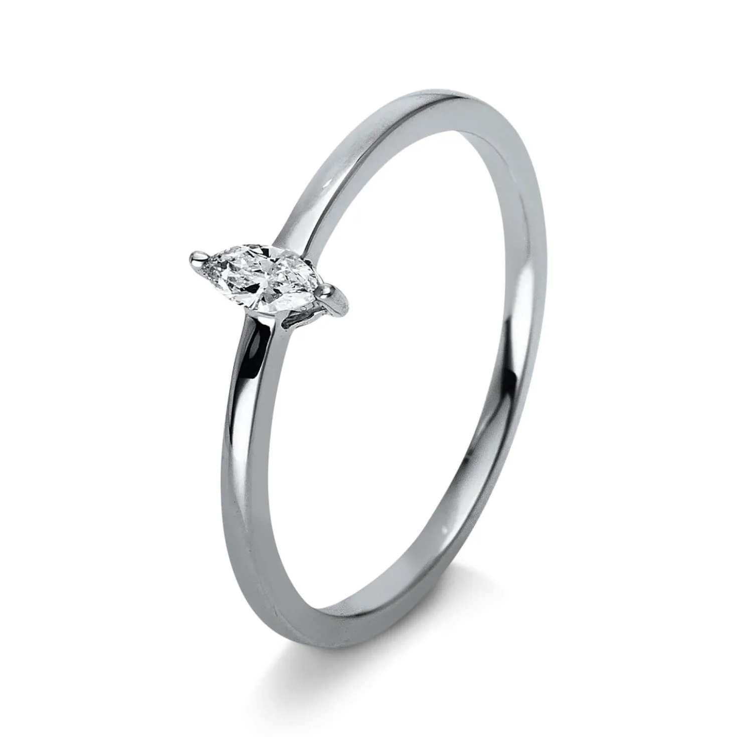 Solitaire Ring aus 585 Weißgold Diamant Navette-Schliff 0,09ct TW-SI B:5,7mm