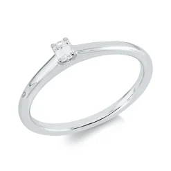 Solitaire Ring aus 750 Weißgold Diamant Smaragd-Schliff 0,1ct TW-SI B:3mm