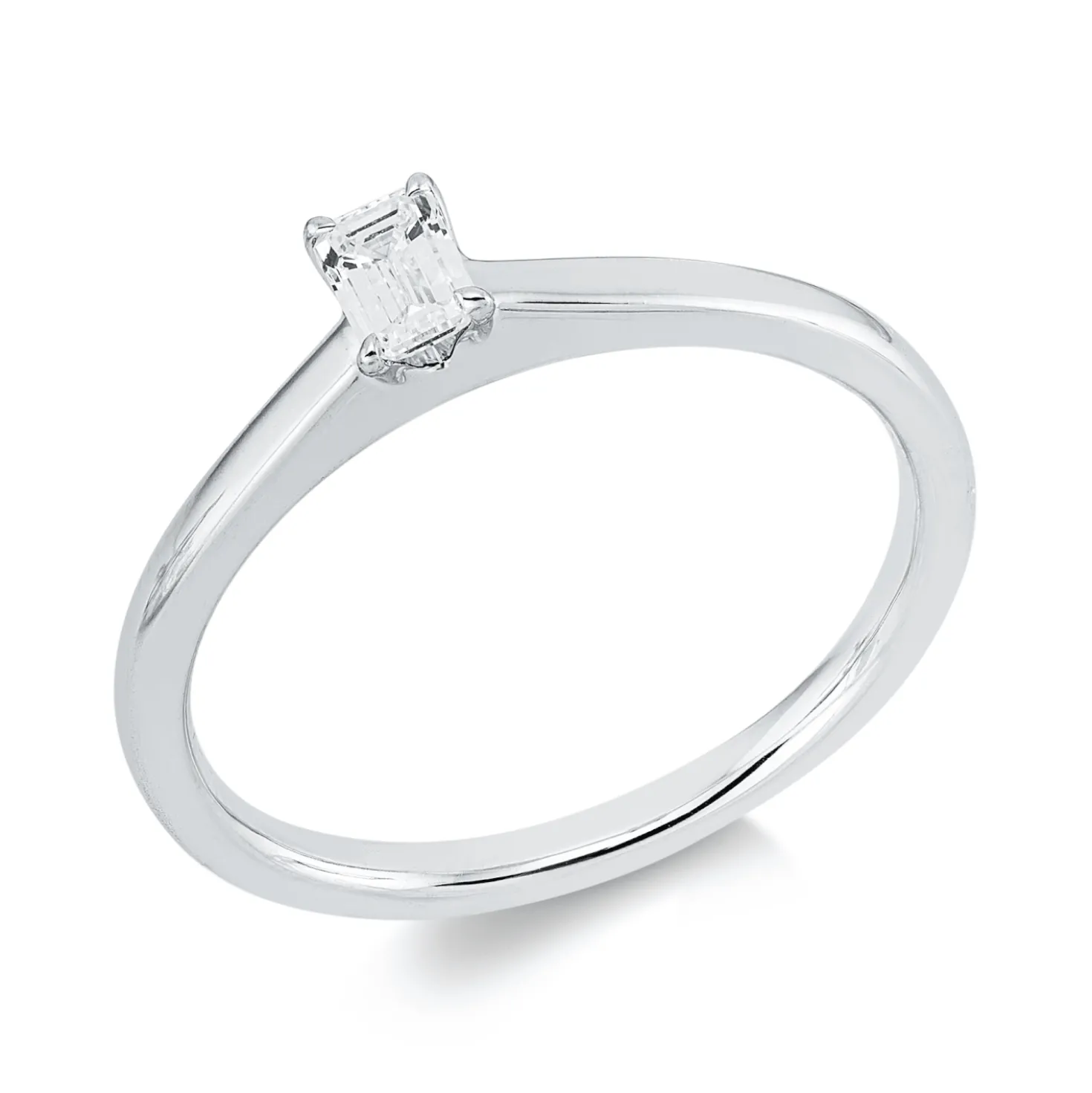 Solitaire Ring aus 750 Weißgold Diamant Smaragd-Schliff 0,21ct TW-SI B:4,3mm