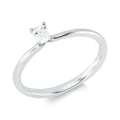 Solitaire Ring aus 750 Weißgold Diamant Smaragd-Schliff 0,17ct TW-SI B:4,4mm