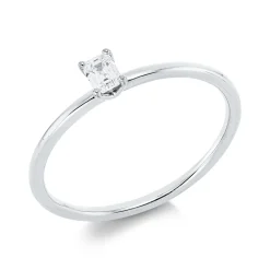 Solitaire Ring aus 750 Weißgold Diamant Smaragd-Schliff 0,17ct TW-SI B:3,8mm