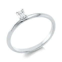 Solitaire Ring aus 750 Weißgold Diamant Smaragd-Schliff 0,21ct TW-SI B:4,2mm