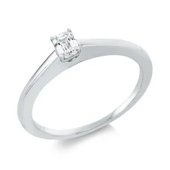 Solitaire Ring aus 750 Weißgold Diamant Smaragd-Schliff 0,25ct TW-SI B:4mm