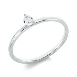 Solitaire Ring aus 750 Weißgold Diamant Tropfen-Schliff 0,14ct TW-SI B:4,4mm